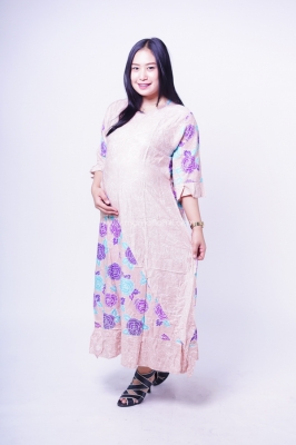 Mama Hamil Baju Hamil Gamis Batik Motif Bunga Mawar Pastel - GMS 257